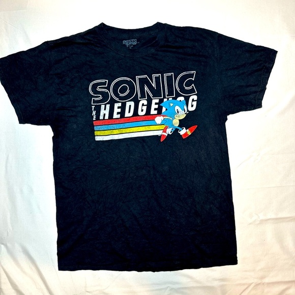 Sonic The Hedgehog Other - Sonic The Hedgehog Shirt Mnes Medium XL Black Short Sleeve Spell Out Sega 90s